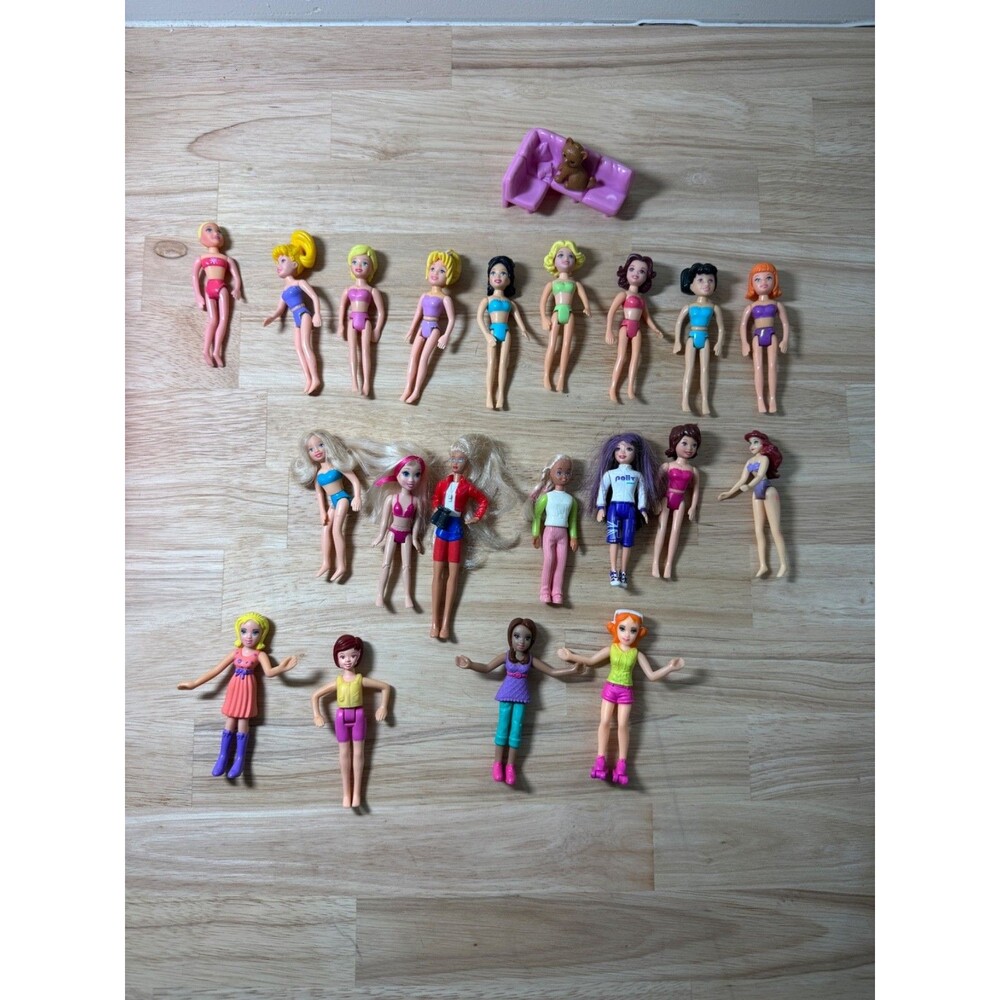 Polly Pocket Articulated Mini Dolls Lot of 20 Mixed plus clothing - CLEANED!